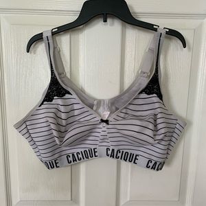 Black and White Stripped Cacique Bra, Size 48D